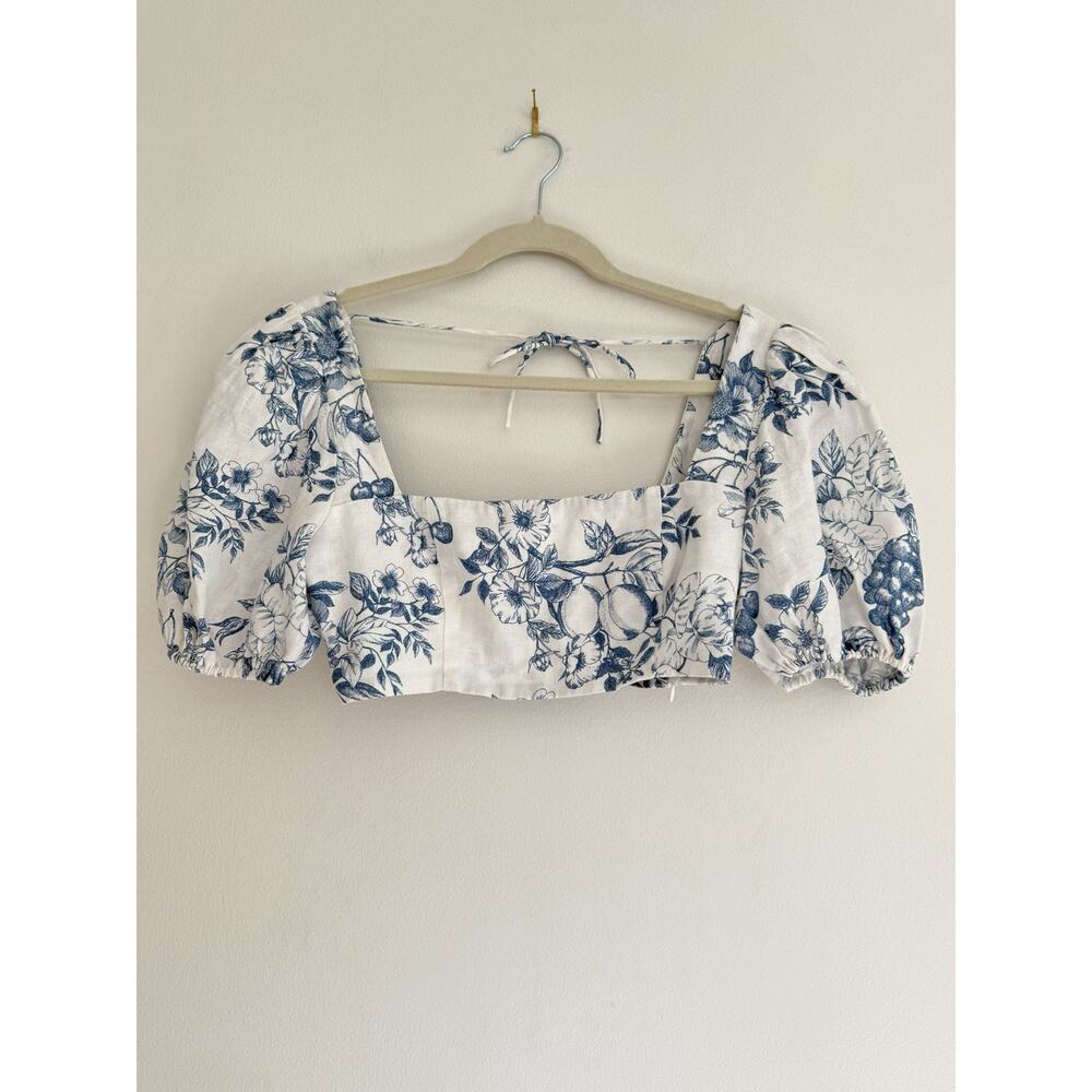 Reformation Jonas Linen 2 Piece Skirt Top Floral Sz 6 Blue White Set Resort - Picture 3 of 16